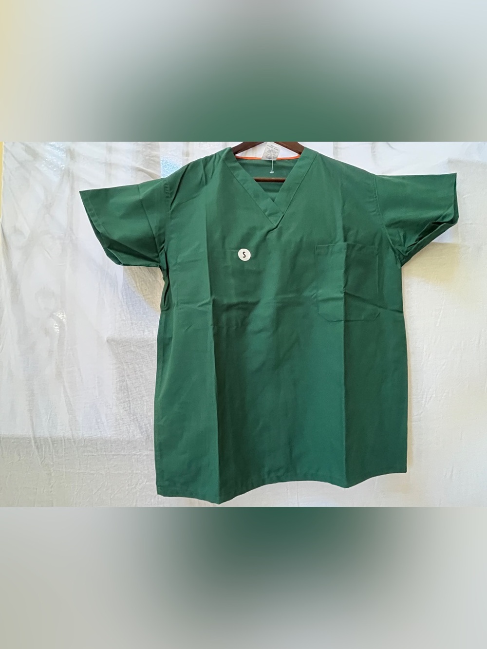 Medline Dark Green  Medical Aesthetician Work Scrub Top Orange Trim Sz Small